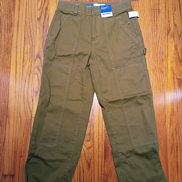 NWT Old Navy Straight Leg Olive Carpenter Pants Size 4 - Picture 1 of 3